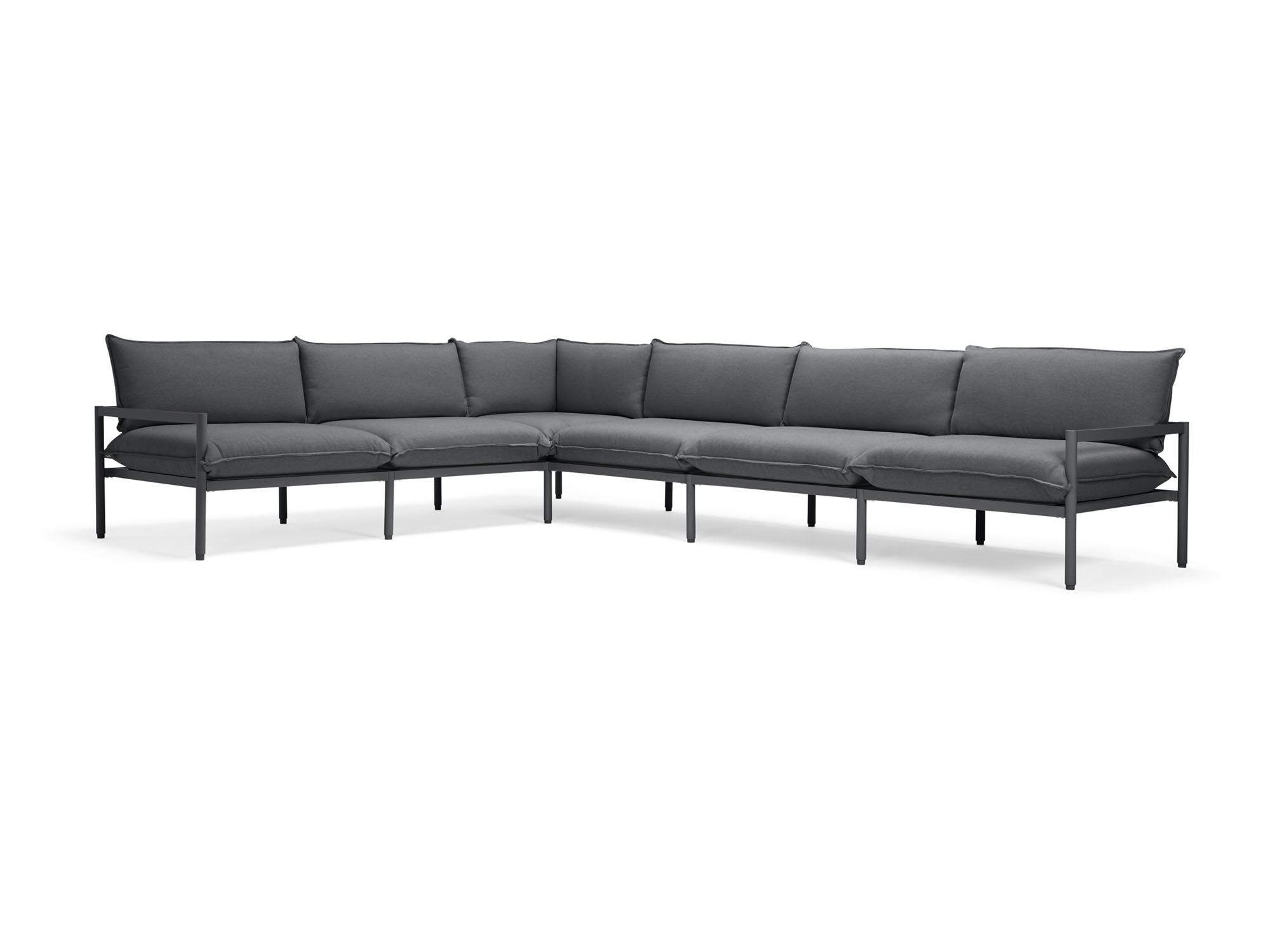 Front angle view of 6-piece black outdoor sectional sofa